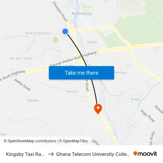 Kingsby Taxi Rank to Ghana Telecom University College map