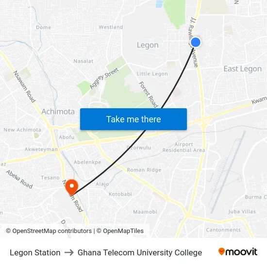 Legon Station to Ghana Telecom University College map