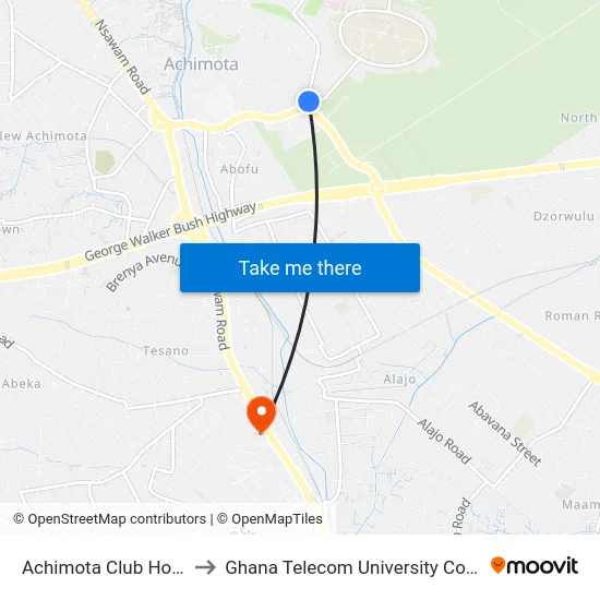 Achimota Club House to Ghana Telecom University College map
