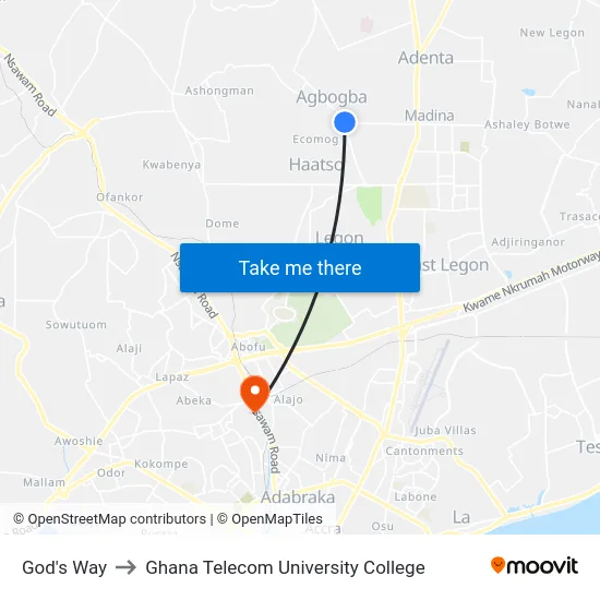 God's Way to Ghana Telecom University College map