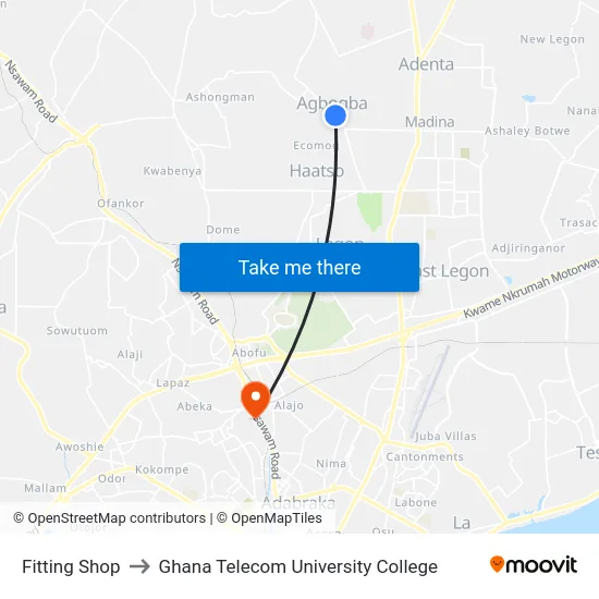 Fitting Shop to Ghana Telecom University College map