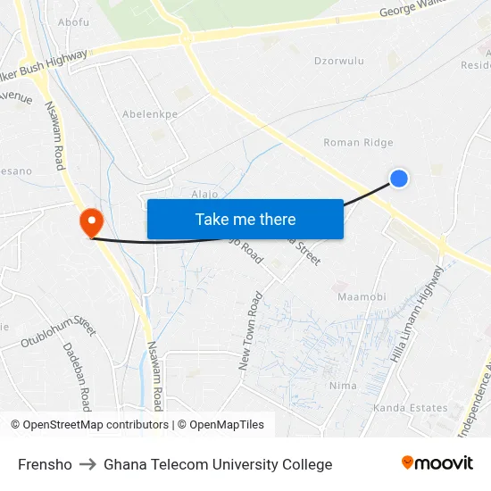 Frensho to Ghana Telecom University College map