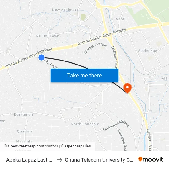 Abeka Lapaz Last Stop to Ghana Telecom University College map