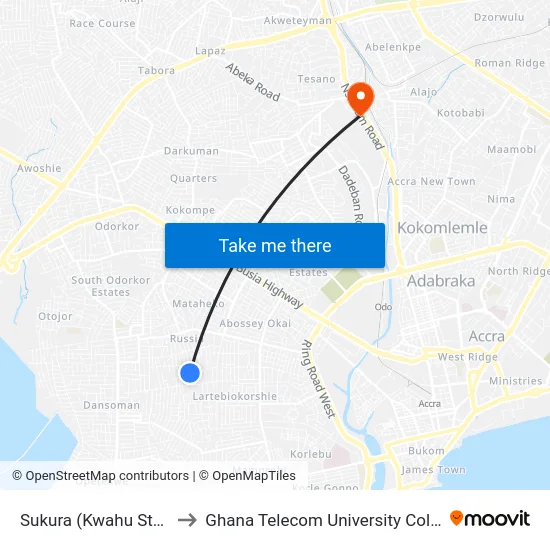 Sukura (Kwahu Store) to Ghana Telecom University College map