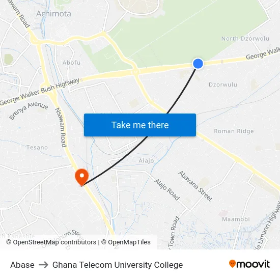Abase to Ghana Telecom University College map
