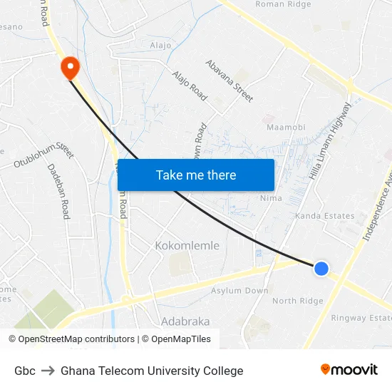 Gbc to Ghana Telecom University College map