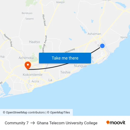 Community 7 to Ghana Telecom University College map