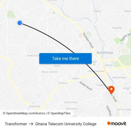 Transformer to Ghana Telecom University College map