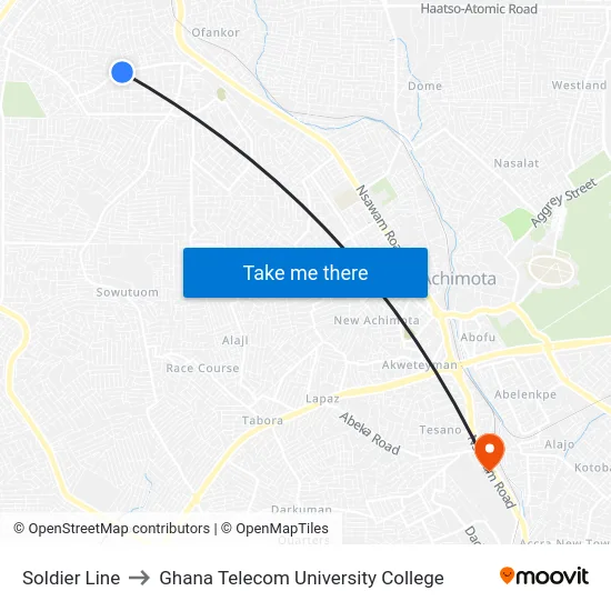 Soldier Line to Ghana Telecom University College map