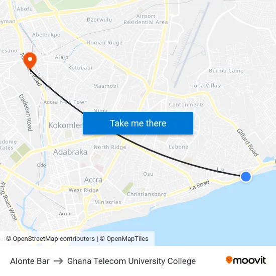 Alonte Bar to Ghana Telecom University College map