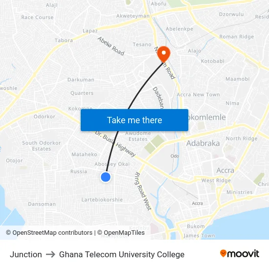 Junction to Ghana Telecom University College map