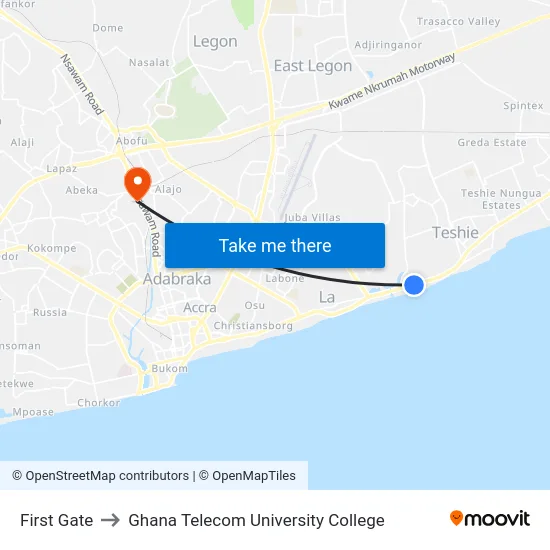 First Gate to Ghana Telecom University College map