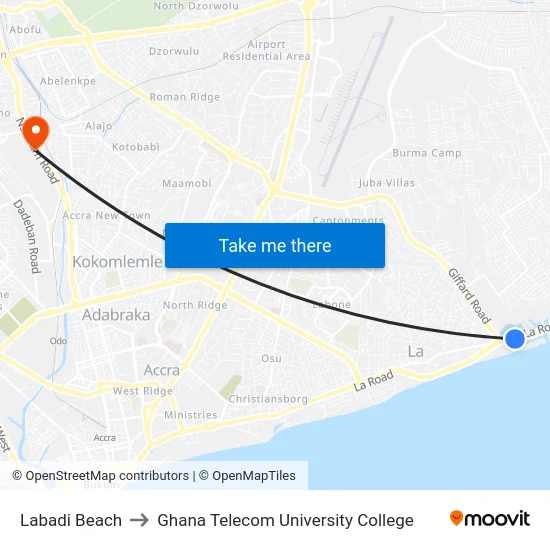 Labadi Beach to Ghana Telecom University College map