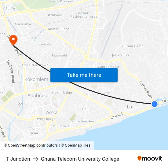 T-Junction to Ghana Telecom University College map