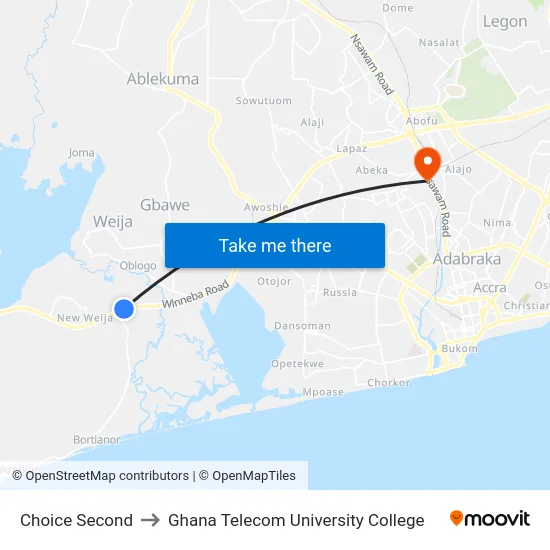Choice Second to Ghana Telecom University College map