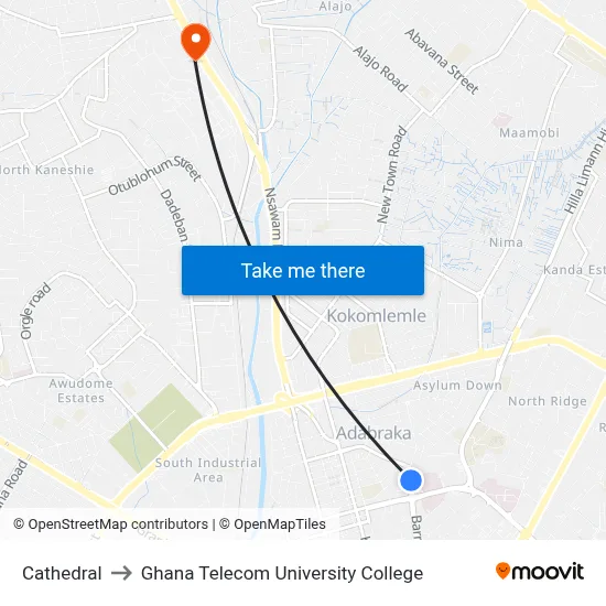 Cathedral to Ghana Telecom University College map
