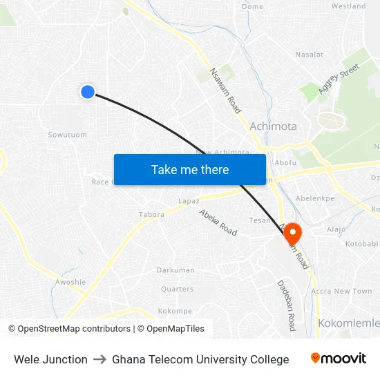 Wele Junction to Ghana Telecom University College map
