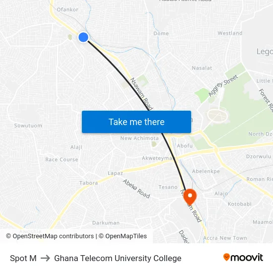 Spot M to Ghana Telecom University College map
