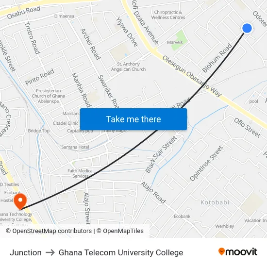 Junction to Ghana Telecom University College map