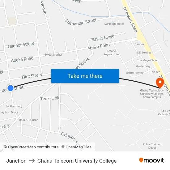 Junction to Ghana Telecom University College map