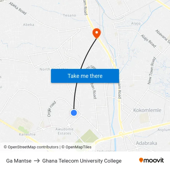 Ga Mantse to Ghana Telecom University College map