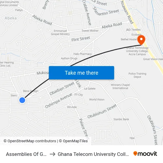Assemblies Of God to Ghana Telecom University College map