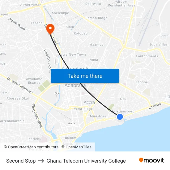 Second Stop to Ghana Telecom University College map