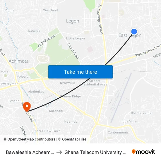 Bawaleshie Acheampong to Ghana Telecom University College map
