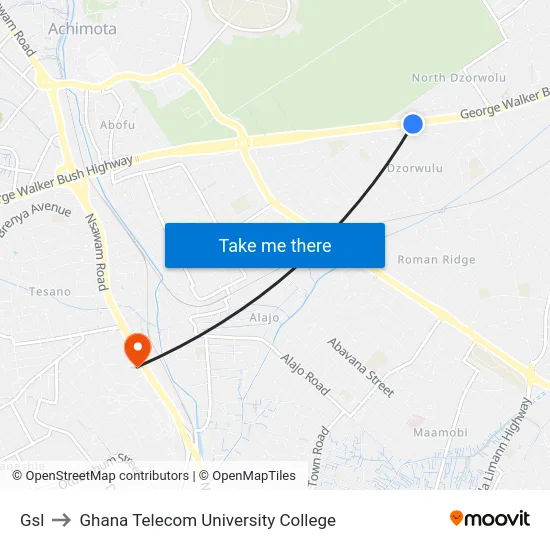 Gsl to Ghana Telecom University College map