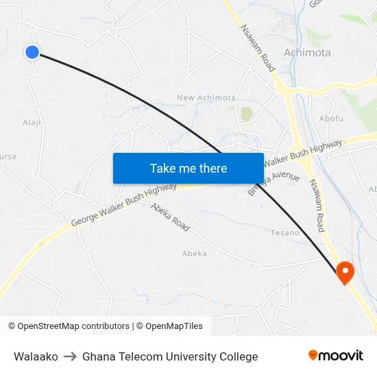 Walaako to Ghana Telecom University College map