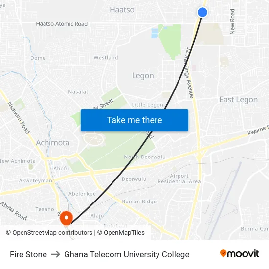Fire Stone to Ghana Telecom University College map