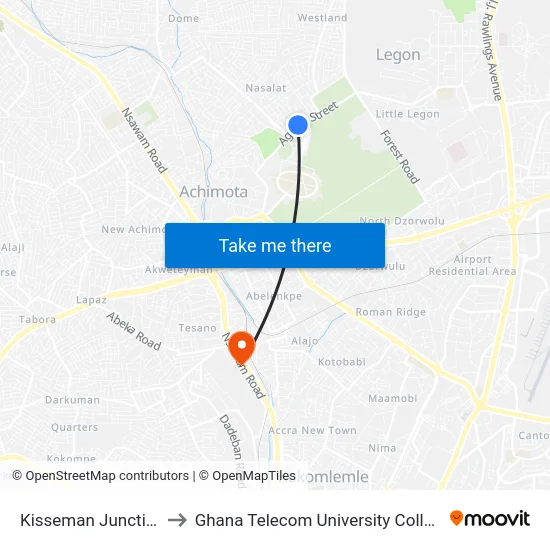 Kisseman Junction to Ghana Telecom University College map