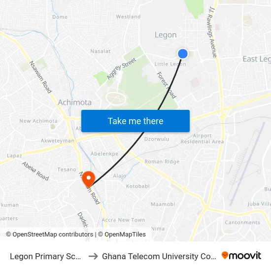Legon Primary School to Ghana Telecom University College map