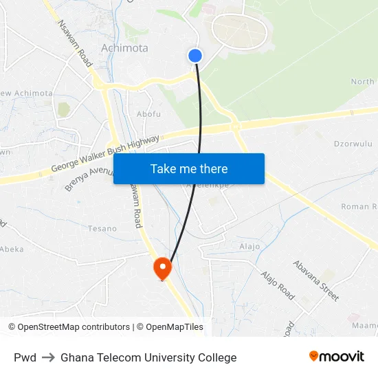 Pwd to Ghana Telecom University College map