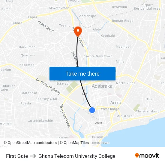 First Gate to Ghana Telecom University College map