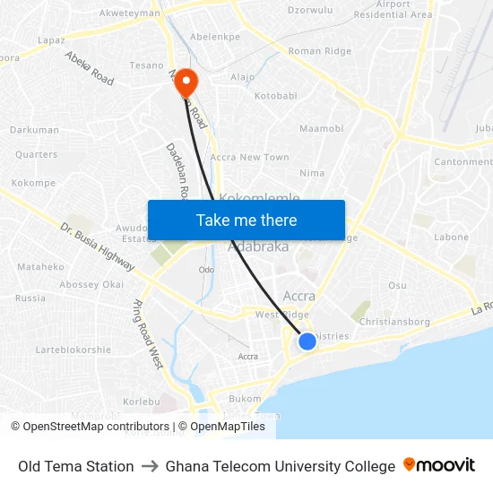 Old Tema Station to Ghana Telecom University College map