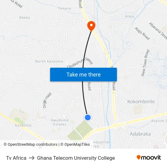 Tv Africa to Ghana Telecom University College map