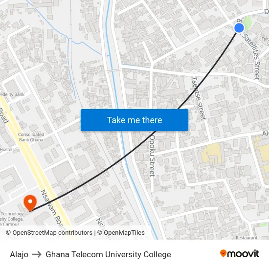 Alajo to Ghana Telecom University College map