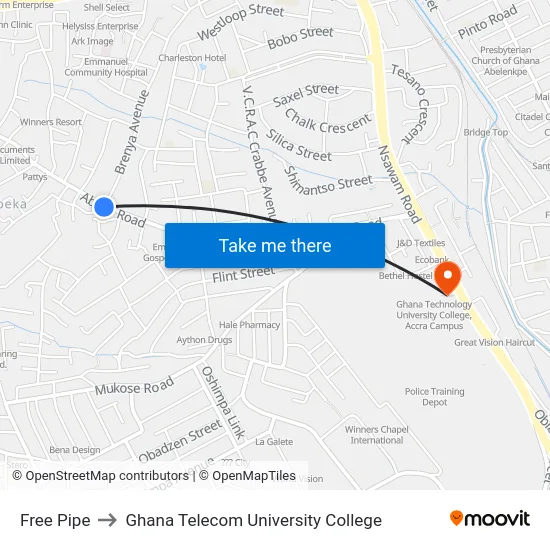 Free Pipe to Ghana Telecom University College map