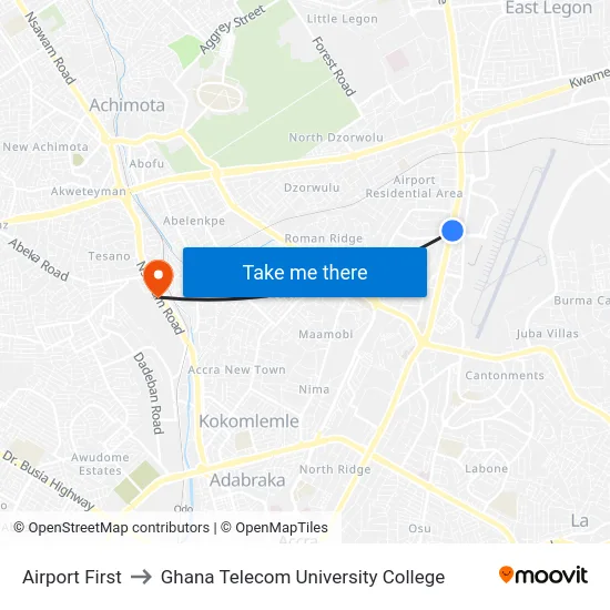 Airport First to Ghana Telecom University College map
