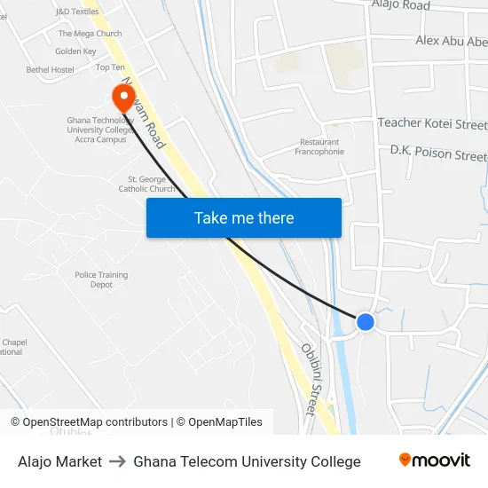 Alajo Market to Ghana Telecom University College map