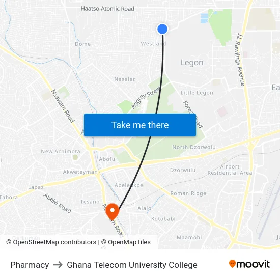 Pharmacy to Ghana Telecom University College map