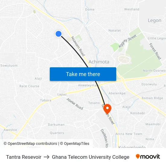 Tantra Resevoir to Ghana Telecom University College map