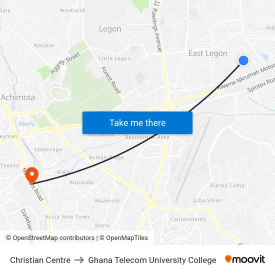 Christian Centre to Ghana Telecom University College map