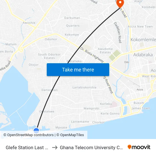 Glefe Station Last Stop to Ghana Telecom University College map