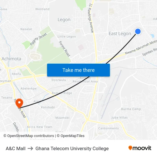 A&C Mall to Ghana Telecom University College map