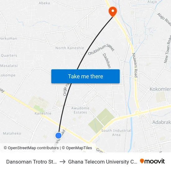 Dansoman Trotro Station to Ghana Telecom University College map