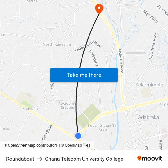 Roundabout to Ghana Telecom University College map