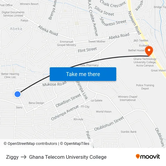 Ziggy to Ghana Telecom University College map