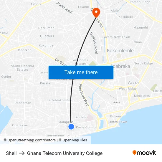 Shell to Ghana Telecom University College map